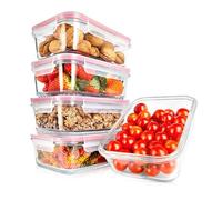 Nutrichef 10-Piece Glass Food Containers - Stackable Superior Glass Meal-prep Storage Containers, Newly Innovated Leakproof Locking Lids w/Air Hole, Freezer-to-Oven-Safe (Red)