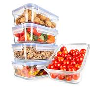 Nutrichef 10-Piece Glass Food Containers - Stackable Superior Glass Meal-prep Storage Containers, Newly Innovated Leakproof Locking Lids w/Air Hole, Freezer-to-Oven-Safe (Blue)