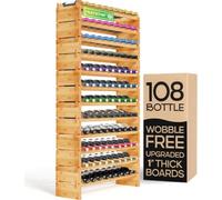 NutriChef 108 Bottle Wine Rack Stackable Bamboo Freestanding, 12 Tier Modular Shelf, Sturdy Wobble Free Upgraded 2026 Design, Easy No-Tool Assembly for Kitchen Cellar or Bar Storage 33.5" x 10" x 63”