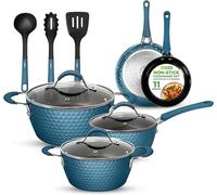 NutriChef 11 Pc Pots and Pans Set Non Stick Cookware with Ceramic Coating, Ergonomic Handles, Induction Ready, Includes Saucepan, Dutch Oven, Large & Small Fry Pans, Royal Blue