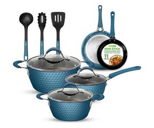 NutriChef 11 Pc Pots and Pans Set Non Stick Cookware with Ceramic Coating, Ergonomic Handles, Induction Ready, Includes Saucepan, Dutch Oven, Large &