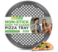 NutriChef 12.8 Inch Nonstick Pizza Pan for Oven - Carbon Steel Pizza Baking Tray with Airflow Holes - Premium Bakeware for Fresh & Frozen Pizza, Dishwasher Safe - Gray
