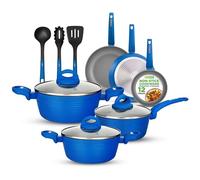 NutriChef 12-Pc Blue Nonstick Cookware Set - Professional Pots & Pans with Durable Coating, All Cooktops Compatible, Including Induction