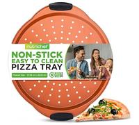 Nutrichef 14” Non Stick Pizza Pan, Copper Carbon Steel Bake Pan with Black Silicone Handles, Commercial Grade Restaurant Quality Metal Bakeware, Compatible with Model NCSBS52S