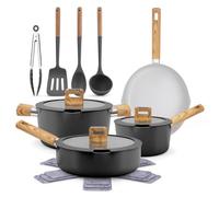 NutriChef 14-Piece Non-Stick Ceramic Cookware Set - Induction Safe Pots and Pans with Glass Lids, Cool-Touch Handles, Even Heat Distribution, Dishwasher Safe, Includes Ladle, Tong, Spatula (Black)