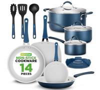 NutriChef 14-Piece Nonstick Brown Cookware Set - Scratch-Resistant Kitchen Pots and Pans with Lids & Utensils, for All Cooktops (Blue)