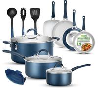 NutriChef, Stackable Pots and Pans Set - Ceramic Non Stick Pan Set, Induction Hob Cookware Set, Premium Cooking Set w/Lids, Heat Resistant, 14 Pcs, Blue