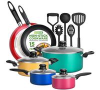 NutriChef, 15 Piece Pots and Pans Set - Non-Stick Cookware Set, Induction Hob Cookware Set, Premium Cooking Set w/ Lids, Heat Resistant, Saucepot, Frying Pans, Oven Pot, Lids, Colorful