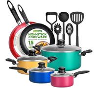 NutriChef, 15 Piece Pots and Pans Set - Non-Stick Cookware Set, Induction Hob Cookware Set, Premium Cooking Set w/ Lids, Heat Resistant, Saucepot, Frying Pans, Oven Pot, Lids, Colorful
