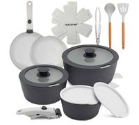 NutriChef 18-Piece Ceramic Cookware Set with Detachable Handles, Non Stick Pots and Pans, PTFE-Free Natural Ceramic Coating, Space-Saving Design, Oven & Stove Safe, Includes Utensils