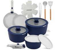 NutriChef 18-Piece Ceramic Cookware Set with Detachable Handles, Non Stick Pots and Pans, PTFE-Free Natural Ceramic Coating, Space-Saving Design, Oven & Stove Safe, Includes Utensils, Blue