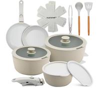 NutriChef 18-Piece Ceramic Cookware Set with Detachable Handles, Non Stick Pots and Pans, PTFE-Free Natural Ceramic Coating, Space-Saving Design, Oven & Stove Safe, Includes Utensils, Green