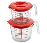 NutriChef 2 and 4 Cups Glass Measuring Cup Set with Lids (17 & 34 oz) - Heat-Resistant Borosilicate Liquid Measure Cups with Easy-Read Scale for Cooking, Baking and Food Storage, Dishwasher Safe