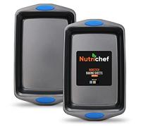 NutriChef 2-Piece Baking Pan Set - Premium Non-Stick Coating Carbon Steel Bakeware w/Silicone Handles - PFOA, PFOS, PTFE Free Kitchen Oven Bake Tray, Cookie Sheets - Dark Gray, 17.3"x11.4"x1.2"