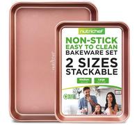 NutriChef 2-Piece Nonstick Cookie Sheets for Baking - Premium Medium & Large Size Baking Sheet Set - Thick Carbon Steel Bakeware Trays - Dishwasher Safe, Rose Gold
