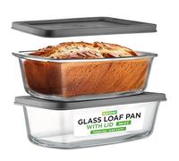 Nutrichef 2 Sets Loaf Pan, 62.07oz Stackable Superior Premium Glass Meal Prep Food Container with Airtight Locking Lid, Leakproof, Freezer to Oven Safe, for Bread, Cake and Pastries