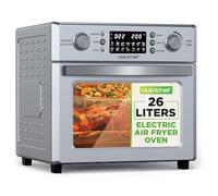 NutriChef 26L Electric Air Fryer Oven | 1700W Countertop Rotisserie & Air Fryer | 360° Rotating Feature | 10 Digital Menu Presets | Includes Drip Tray, Air Frying Basket & Bake Rack 15x16x14 (Silver)