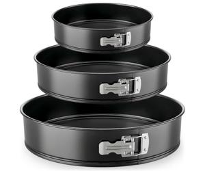 Nutrichef 3-Piece Nonstick Springform Pan Set - Premium Carbon Steel Cheesecake Pans with Stainless Steel Clasp - 6", 8", 10" Sizes, Oven Safe up to 450°F - Includes 300pcs Parchment Paper