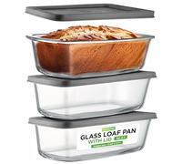 Nutrichef 3 Sets Loaf Pan, 62.07oz Stackable Superior Premium Glass Meal Prep Food Container with Airtight Locking Lid, BPA Free Leakproof, Freezer to Oven Safe, for Bread, Cake and Pastries
