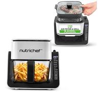 NutriChef 4 QT Air Fryer & Grill | 7-1 Preset Cook Modes | Transparent Fry Bowl for Best Cooking Results | Cook Shrimp, Steak, Fries, Wings & More | 4 QT Glass Air Fryer & 1.2 QT Grill | White