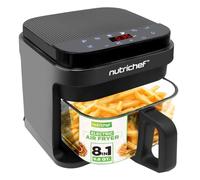Nutrichef 5.8 Quart Air Fryer | 8-1 Preset Cook Modes | Transparent Fry Bowl for Best Cooking Results | Cook Shrimp, Steak, Fries, Wings, Chicken & More | Precise Temperature Control & Time | Grey