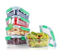 NutriChef 5-Piece Food Storage Containers - 35.86 oz Stackable Superior Premium Glass Meal-prep w/Airtight Locking Lid, BPA-Free 100% Leakproof, Freezer-to-Oven-Safe, Wave Design, Dishwasher Safe