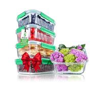 NutriChef 5-Piece Food Storage Containers - 35.86 oz Stackable Superior Premium Glass Meal-prep w/Airtight Locking Lid, BPA-Free 100% Leakproof, Freezer-to-Oven-Safe, Wave Design, Dishwasher Safe