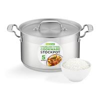 NutriChef 5-Quart Stainless Steel Stockpot - 18/8 Food Grade Heavy Duty Large Stock Pot for Stew, Simmering, Soup, Includes Lid, Dishwasher Safe, Works w/Gas, Induction, Ceramic & Halogen Cooktops