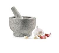 NutriChef 6" Mortar & Pestle - 100% Natural Unpolished Granite - Non Slip Molcajete Stone Bowl - For Preparing Fresh Guacamole, Salsa, Herbs & Spices - 2 Capacity