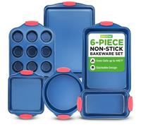 NutriChef 6-Piece Non-Stick Baking Mould Set - Cake Baking Set PFOA, PFOS & PTFE-Free - Stackable & Space-Saving, Easy to Clean - with Springform Cake Tin, Square Cake Tin, Large Baking Tray & Muffin