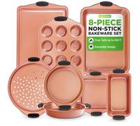 NutriChef 8 Piece Baking Pan Set - Flexible Nonstick Carbon Steel Bakeware Sets - Home Kitchen Bake Pan Cookie Sheet Stackable Baking Tray w/Black Silicone Handles, PFOA, PFOS, PTFE Free