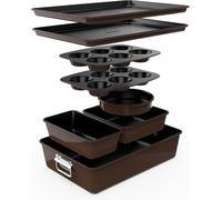 NutriChef 8-Piece Non-Stick Bakeware Set, Stackable Oven Trays, Cookie Sheet, L