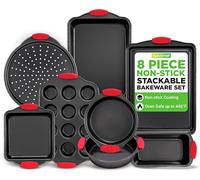 NutriChef 8-Piece Non-Stick Baking Tray Set, Stackable Oven-Safe Bakeware, Cook