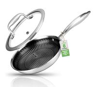 Nutrichef 8" Stainless Steel Frying Pan - Triply Kitchenware Stir Fry Pan Kitchen Cookware w/Dakin Etching Non-Stick Coating, Scratch-Resistant Raised-up Honeycomb Fire Textured Pattern NC3PL8