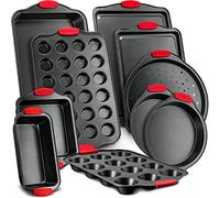 NutriChef Baking Tray Set, Carbon Steel Bakeware Trays, 6 Piece Non-Stick Oven Baking Tin Sets, Includes: Cookie Sheets, Roasting Pan, Loaf Pan, Pizza Pan, Muffin/cake Tin, Square Pan, Black- 6 pcs