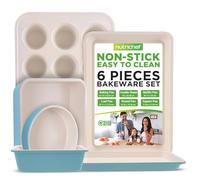 Nutrichef 6-Pcs Kitchen Oven Baking Pans Non-Stick Sheets Set, Attractive Green Pans & White Inside, Quality Kitchenware for Cooking & Baking Cake