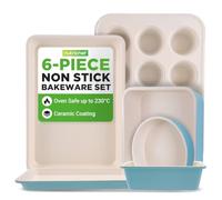 Nutrichef 6-Pcs Kitchen Oven Baking Pans Non-Stick Sheets Set, Attractive Green Pans & White Inside, Quality Kitchenware for Cooking & Baking Cake