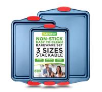 NutriChef, Bakeware Set, Baking Sheets, Cookie Sheets, Sheet Pan, Baking Tray, Nonstick, Blue Carbon Steel Baking Set, Professional Kitchen Oven Trays, Roasting Pans, 3 pc.