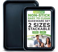 NutriChef 2-Piece Non-Stick Baking Sheet Pan Set - Premium Carbon Steel Cookie Sheets for Baking - Large and Medium Size Nonstick Oven Baking Trays - Blue Diamond