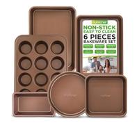 NutriChef Baking Tray Set - 6 piece non stick bakeware set, Carbon Steel Pan, Cookie Sheet - Baking Tins, Oven Safe - Loaf, Muffin, Roaster, Round/Square Pans