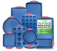NutriChef Baking Tray Set Non Stick Oven Bakeware 10 Piece - Baking Trays and Tins with Silicone Handles, Cookie Sheet, Muffin Pan, Loaf Pan, Round and Square Cake Pans Dishwasher Safe