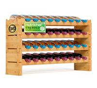 NutriChef 36 Bottle Stackable Wine Rack, Bamboo Wine Storage Display Shelf 85.09 x 25.4 x 53.34cm, 4- Tier Large Floor Free Standing Wooden Wine Rack for Kitchen and Cellar, Brown