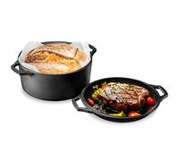 NutriChef Cast Iron Multi Cooker - Pre-Seasoned Non-Stick Double Dutch Oven Stovetop Casserole Cookware Braising Pot and Skillet Lid with Handle- For Oven, Stove, Grill, Over a Campfire Cooking