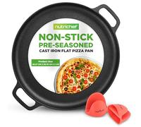 NutriChef Cast Iron Pizza Tray, Pre-Seasoned Non-Stick Oven Pan