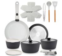 NutriChef Ceramic Pots and Pans Set with Detachable Handles - 18-Piece Stackable Non-Stick Cookware, Oven Safe, PTFE-Free, Space-Saving Cookware for Modern Kitchens, Grey