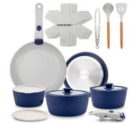 NutriChef 18-Piece Ceramic Cookware Set with Detachable Handles, Non Stick Pots and Pans, PTFE-Free Natural Ceramic Coating, Space-Saving Design, Oven & Stove Safe, Includes Utensils, Blue