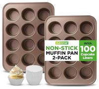 NutriChef 2 Pack 12 Cup Muffin Trays, Dishwasher Safe Cupcake Tray, Yorkshire Pudding Tray, Nonstick Muffin Tin, Round Baking Moulds, Bakeware Muffin Pans, Carbon Steel Stackable Cup Cake Tray