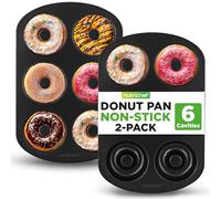 Nutrichef Donut Pans for Baking, 2-Piece Set of 6-Cup Non-Stick Carbon Steel Donut Molds, Professional Bakeware, Easy Clean & Release, Dishwasher and Oven Safe, 12.59” x 8.26” x 0.91” Inch (Black)