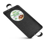 Nutrichef Double Burner Griddle, Non-Stick Stove Top Griddle for Gas Stove, Dishwasher Safe, Heatproof Bakelite Handles, Even Heat Distribution, PFOA & PFOS Free, 20” x 12” x 0.8” Inch (Black)