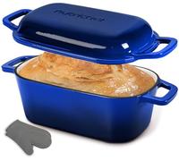 NutriChef Dutch Oven for Bread Making - 25 cm Enamelled Cast Iron Oval Pot for Sourdough Baking with Lid, Even Heat Artisan Loaf, Oven Safe, Blue